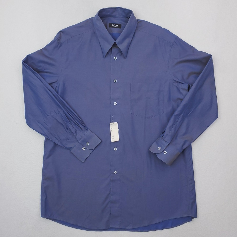 Hugo Boss Dress Shirt Mens 16.5 32/33 Blue Solid Long Sleeve Button Up